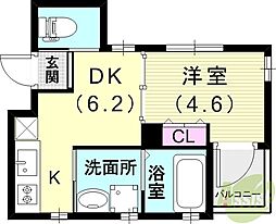 Jハイツ湊川 1DKの間取図画像