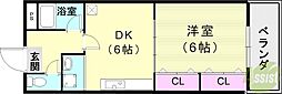 パルメゾン北町 1DKの間取図画像