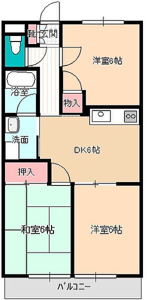 Surplus　Threeキャッスルトマト ｜長野県飯田市松尾城(賃貸アパート3DK・2階・54.65㎡)の写真 その2
