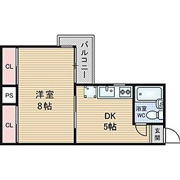 Osaka Metro堺筋線 南森町駅 徒歩6分の賃貸マンション 4階1DKの間取り