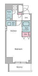 レジディア大井町 2階ワンルームの間取り
