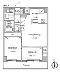 ドゥーエ南千住 5階2LDKの間取り