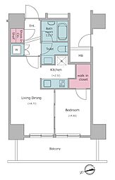レジディアタワー目黒不動前 1LDKの間取図画像
