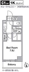 レジディア目黒4 1Kの間取図画像