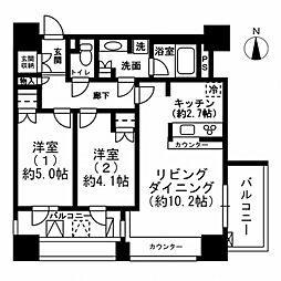 レジディアイチガヤ 2LDKの間取図画像