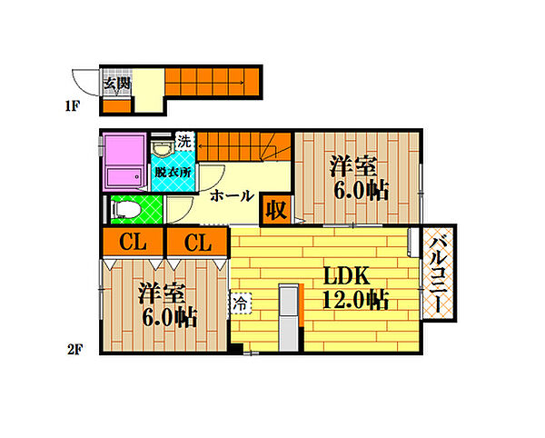 ローズコート清水B棟 ｜広島県広島市安佐北区亀山1丁目(賃貸アパート2LDK・2階・63.60㎡)の写真 その2