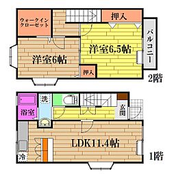 JR芸備線 下深川駅 徒歩6分の賃貸テラスハウス 1階2LDKの間取り