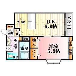 ラークヒルズ 2階1LDKの間取り