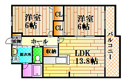 リヴィエール壱番館 2LDKの間取図画像