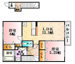 クレエルK・C 2LDKの間取図画像