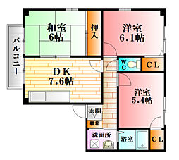 フォブール中原 3DKの間取図画像