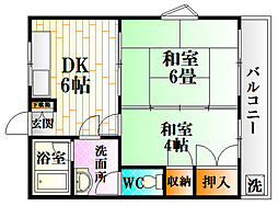 ボヌール中尾 2DKの間取図画像