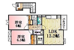 カーサフェリーチェ壱番館 2LDKの間取図画像