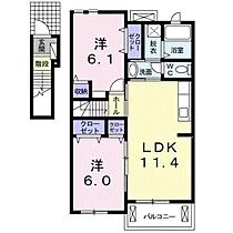 ソレイユ璃乃I 202 ｜ 大分県中津市永添（賃貸アパート2LDK・2階・45.89㎡） その2