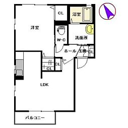 エクセラン宮永 1LDKの間取図画像