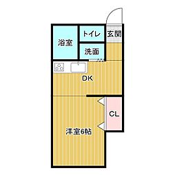 ハイライフ中津B棟 ワンルームの間取図画像