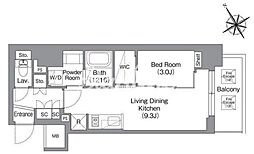 バウスフラッツ蔵前 12階1LDKの間取り
