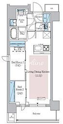 アーバネックス新御徒町駅前 2階2LDKの間取り