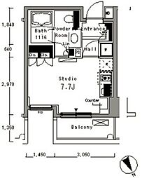 パークアクシス浅草橋 10階ワンルームの間取り