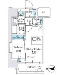 VIEQUBRIGHT湯島 1DKの間取図画像