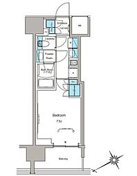 ルフォンプログレ蔵前プレミア 1Kの間取図画像