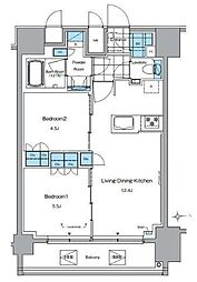 ルフォンプログレ田原町 2LDKの間取図画像