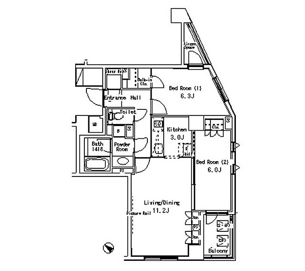 パークアクシス六本木檜町公園 302｜東京都港区赤坂６丁目(賃貸マンション2LDK・3階・63.22㎡)の写真 その2