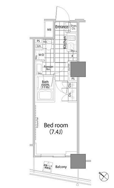 パークハビオ赤坂タワー 1408｜東京都港区赤坂２丁目(賃貸マンション1K・14階・25.03㎡)の写真 その2