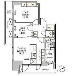 ザ・パークハビオ大森山王 1605 16階2LDKの間取り