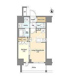 シーズンフラッツ大森北 14階1LDKの間取り