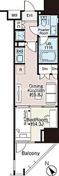 ベルファース大森South 1DKの間取図画像