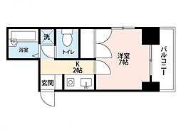 THE KAMINOBORI 5階1Kの間取り