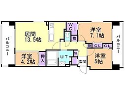 JR千歳線 千歳駅 徒歩8分の賃貸マンション 8階3LDKの間取り