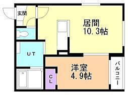 千歳市日の出3丁目アパート 1LDKの間取図画像