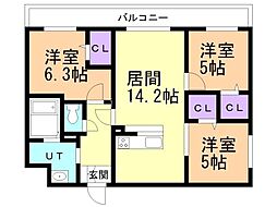 千歳市栄町1丁目マンション 3LDKの間取図画像