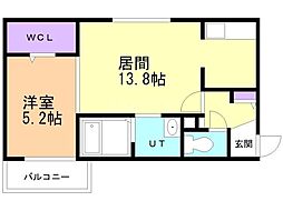 千歳市信濃4丁目アパート 1LDKの間取図画像