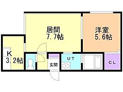 サンテラス新富 1LDKの間取図画像