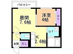 千歳市青葉2丁目マンション 1LDKの間取図画像