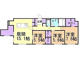 千歳市末広8丁目マンション 3LDKの間取図画像