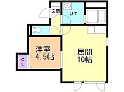 千歳市信濃3丁目アパート 1LDKの間取図画像