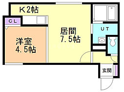 アマン幸町 1DKの間取図画像