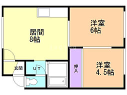 スカイハイム 2DKの間取図画像