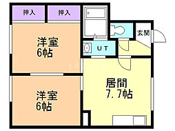 静ハイツ 2DKの間取図画像