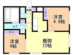 千歳市住吉3丁目マンション 2LDKの間取図画像