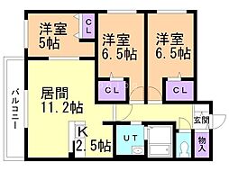ガーデンレジデンス千歳 3LDKの間取図画像