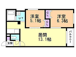 M's千歳幸町 2LDKの間取図画像