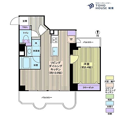 1LDK、専有面積38.29平米、バルコニー面積確認中