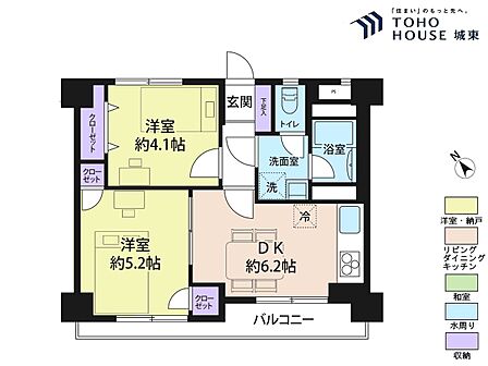 2DK、専有面積37.26平米、バルコニー面積4.86平米