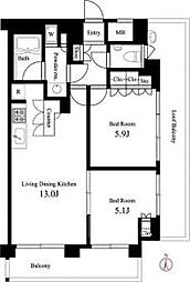 イプセ蒲田WEST 南棟 7階2LDKの間取り