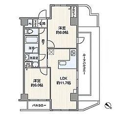 プレミアムキューブ都立大学mo 7階2LDKの間取り